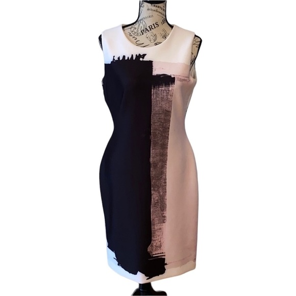 DKNY Paint Streak Color Block Sheath Dress in Dusty Mauve - Picture 3 of 5